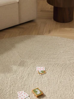 Alfombra de lana redonda artesanal de pelo corto Eleni