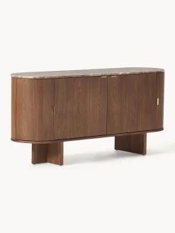 Aparador de madera con esquinas redondeadas y tablero de mármol Zumi