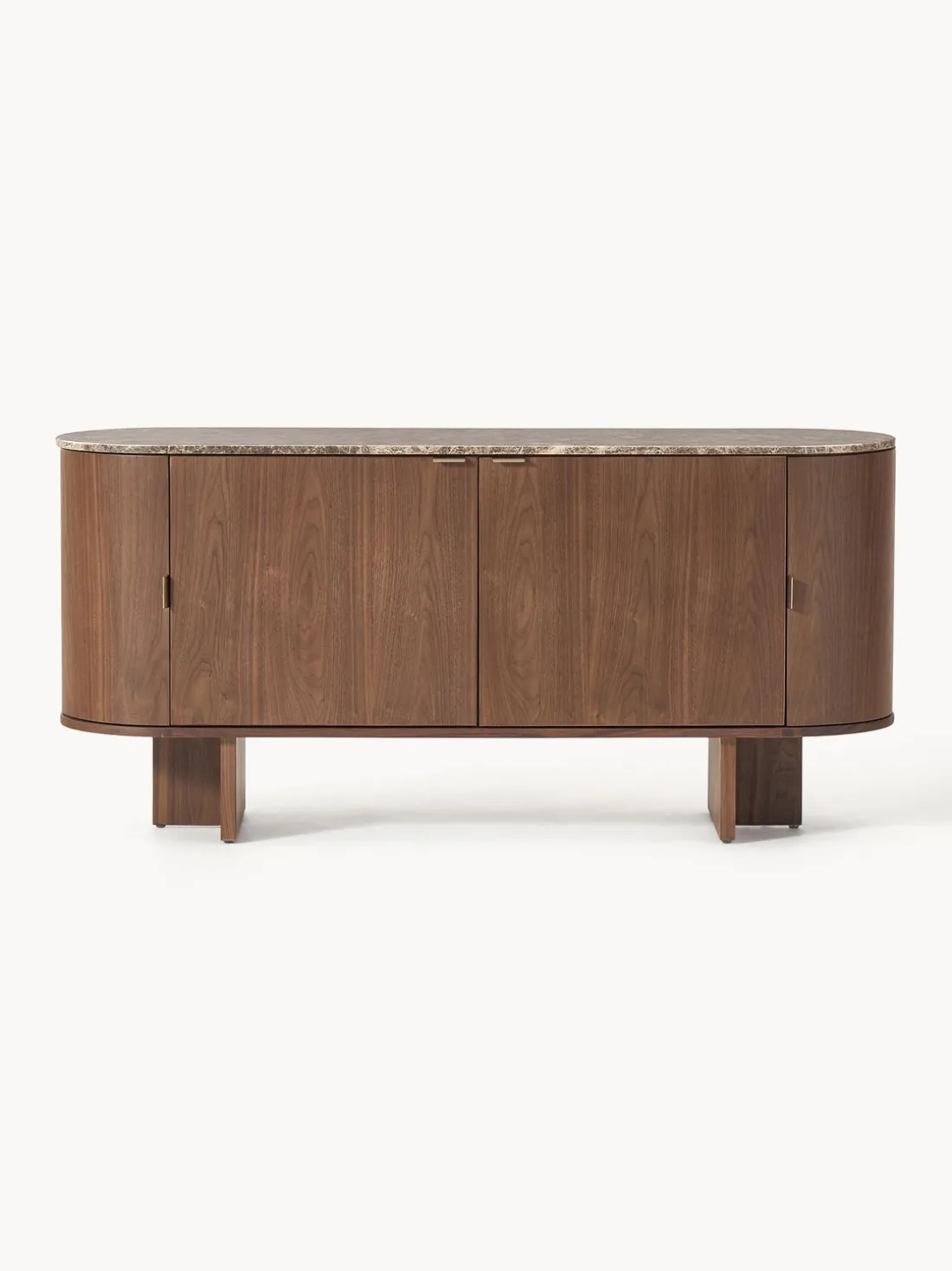 Aparador de madera con esquinas redondeadas y tablero de mármol Zumi