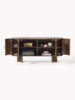 Aparador de madera con esquinas redondeadas y tablero de mármol Zumi