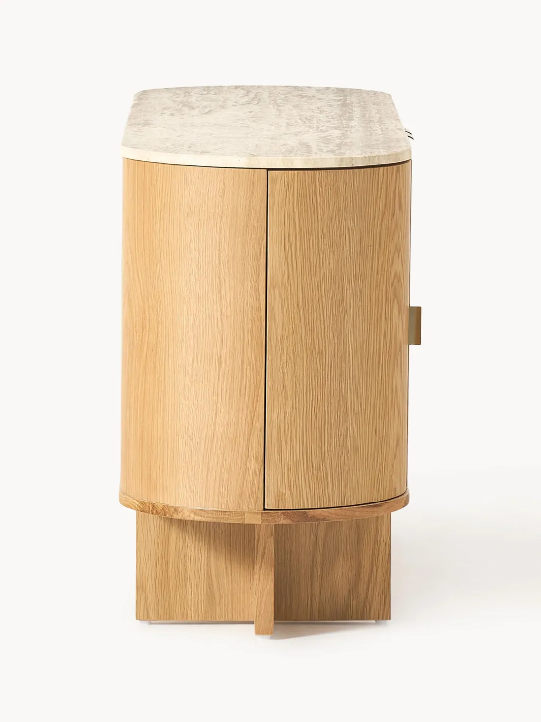 Aparador de madera con esquinas redondeadas y tablero de travertino Zumi