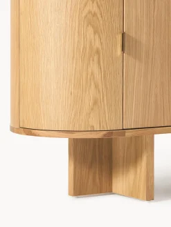 Aparador de madera con esquinas redondeadas y tablero de travertino Zumi