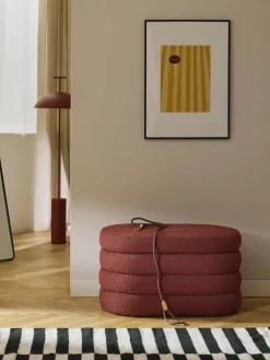 Banco pequeño tapizado en tejido bouclé con espacio de almacenamiento Alto