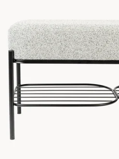 Banco tapizado en tejido bouclé con estante Milou