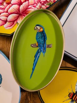 Bandeja decorativa pintada a mano con motivo de loro Fauna
