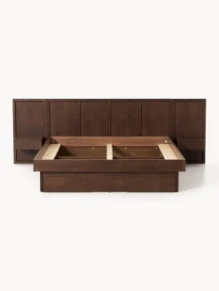 Cama con mesitas de noche y cabecero de madera Nanto