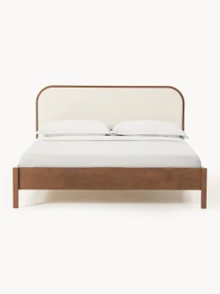 Cama de madera con cabecero en tejido bouclé Jones