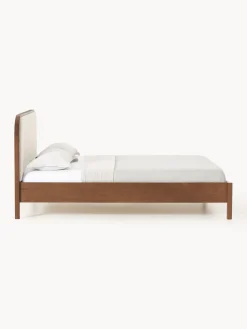 Cama de madera con cabecero en tejido bouclé Jones