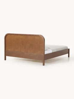 Cama de madera con cabecero en tejido bouclé Jones