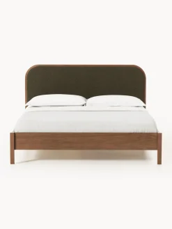Cama de madera con cabecero en tejido bouclé Jones