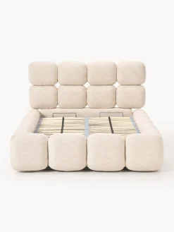 Cama individual tapizada en borreguillo bouclé con espacio de almacenamiento Tayla