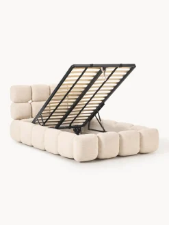 Cama individual tapizada en borreguillo bouclé con espacio de almacenamiento Tayla