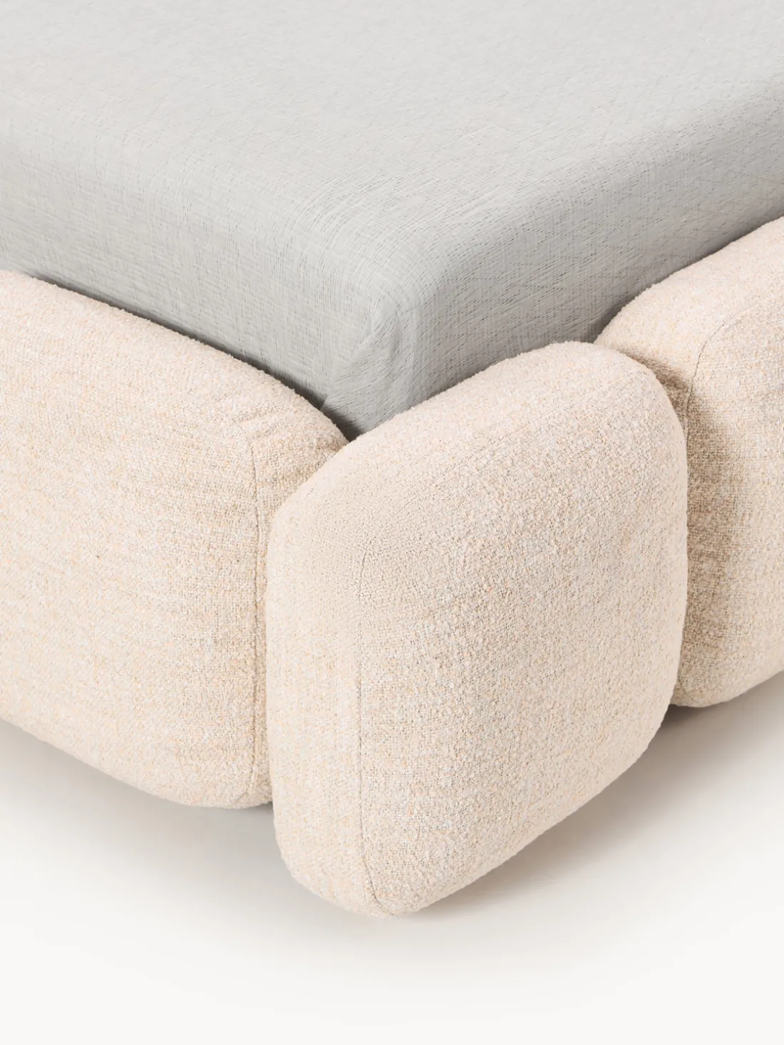 Cama individual tapizada en borreguillo bouclé con espacio de almacenamiento Tayla