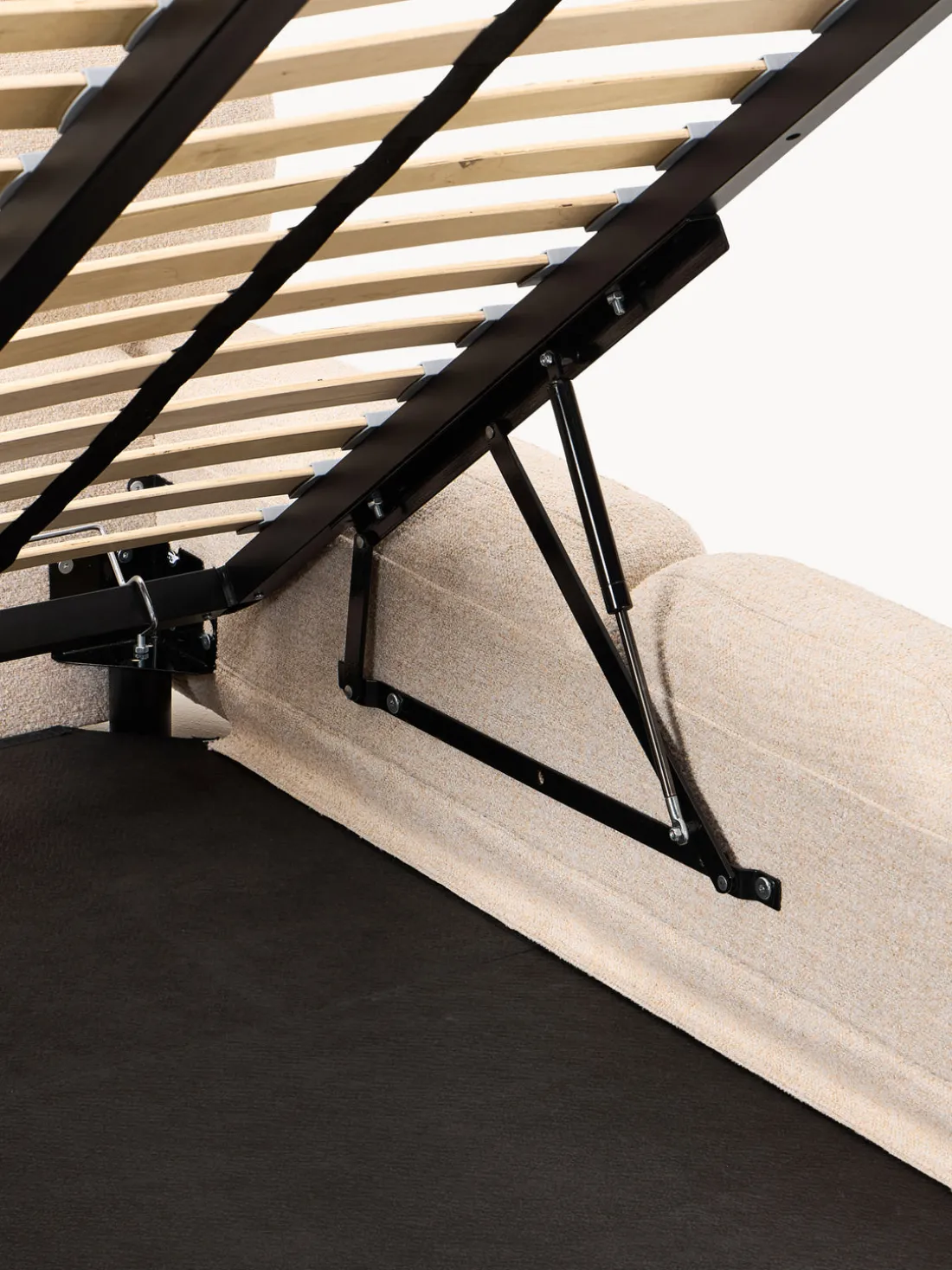 Cama individual tapizada en borreguillo bouclé con espacio de almacenamiento Tayla