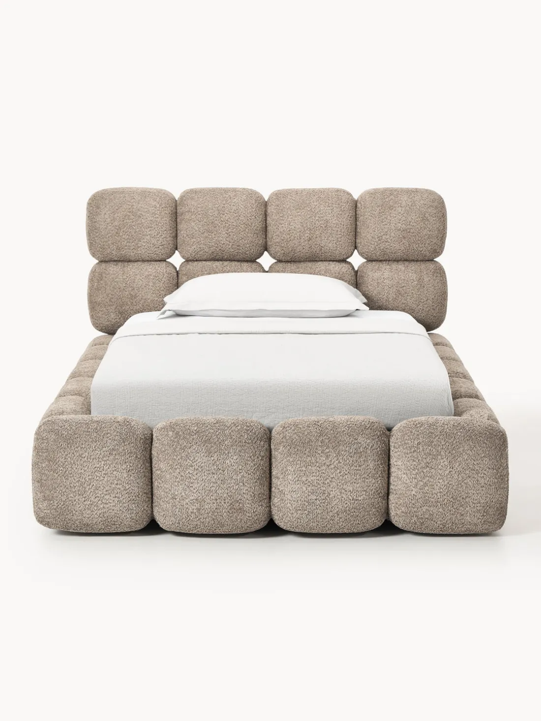 Cama individual tapizada en borreguillo bouclé con espacio de almacenamiento Tayla