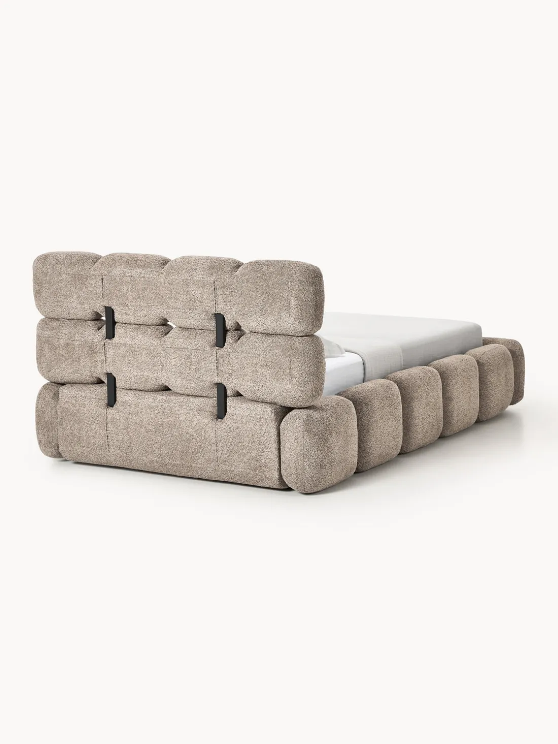 Cama individual tapizada en borreguillo bouclé con espacio de almacenamiento Tayla