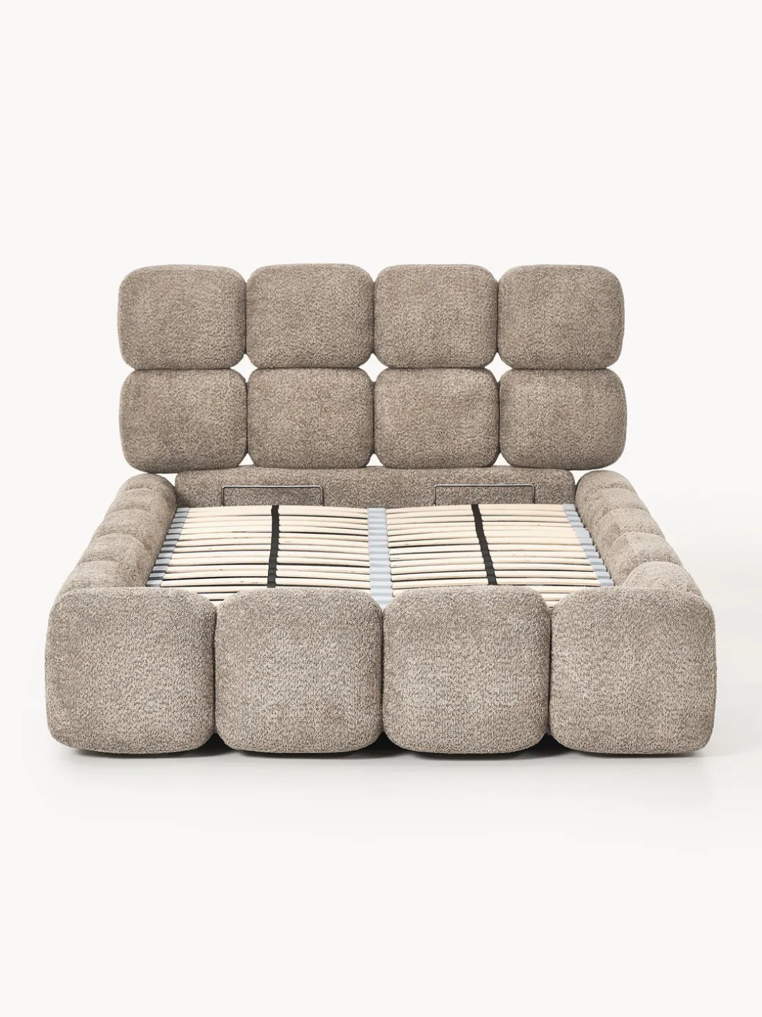 Cama individual tapizada en borreguillo bouclé con espacio de almacenamiento Tayla