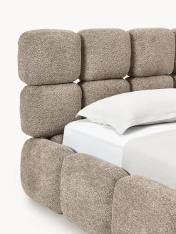 Cama individual tapizada en borreguillo bouclé con espacio de almacenamiento Tayla