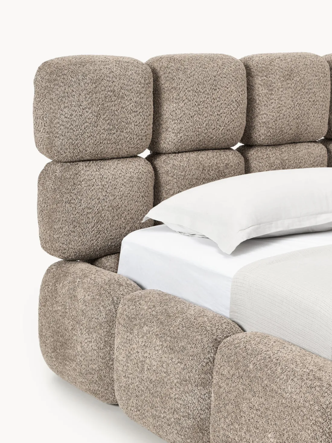 Cama individual tapizada en borreguillo bouclé con espacio de almacenamiento Tayla