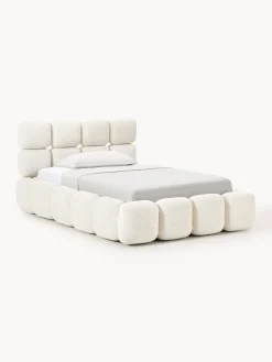 Cama individual tapizada en borreguillo bouclé con espacio de almacenamiento Tayla