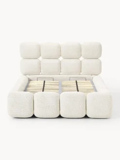 Cama individual tapizada en borreguillo bouclé con espacio de almacenamiento Tayla