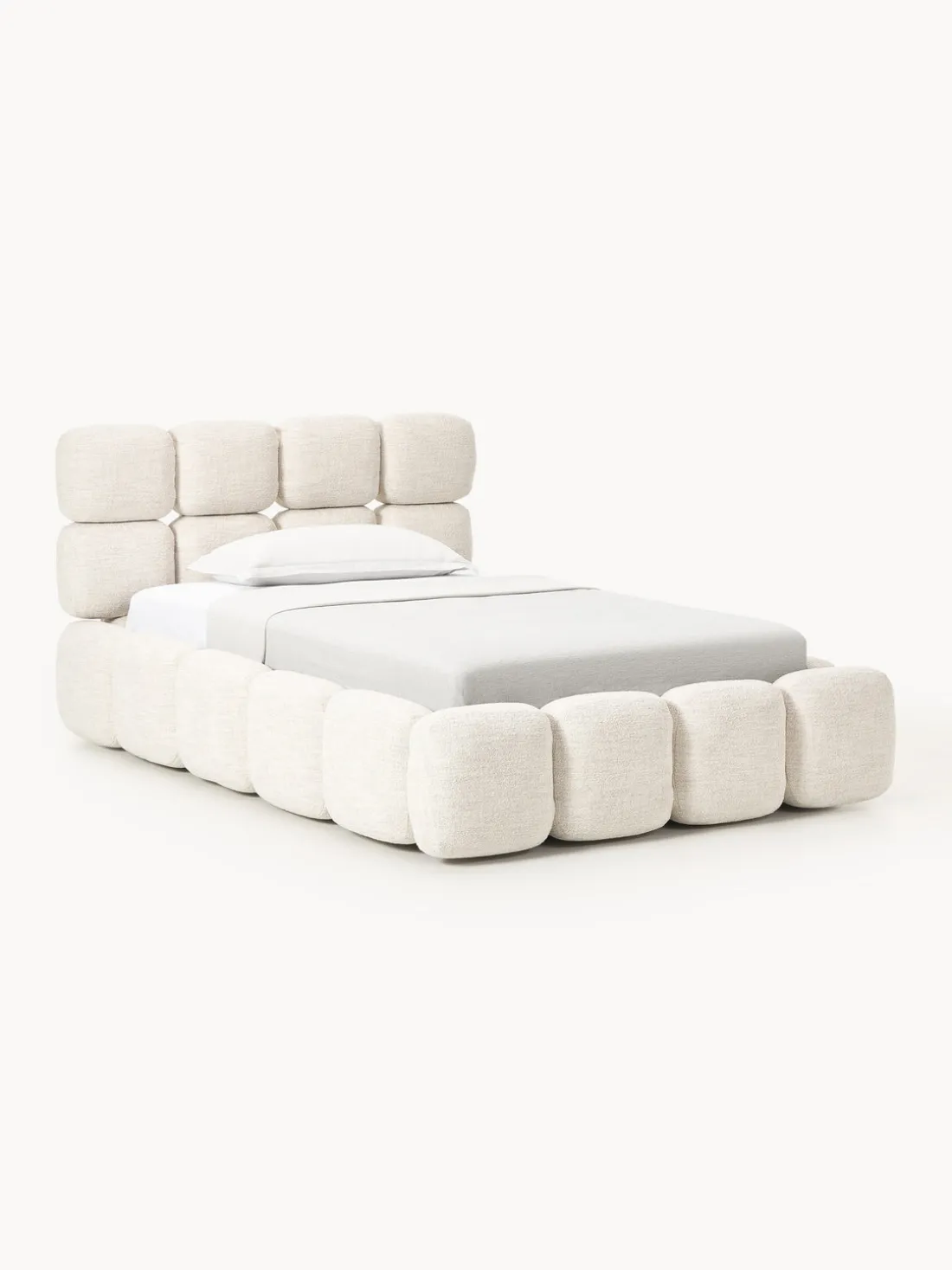 Cama individual tapizada en borreguillo bouclé con espacio de almacenamiento Tayla