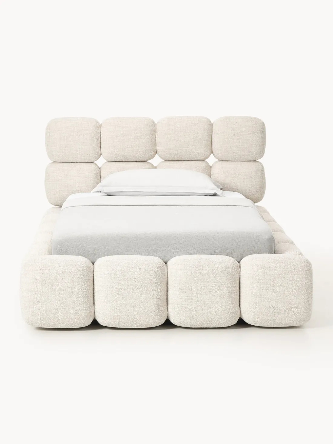 Cama individual tapizada en borreguillo bouclé con espacio de almacenamiento Tayla