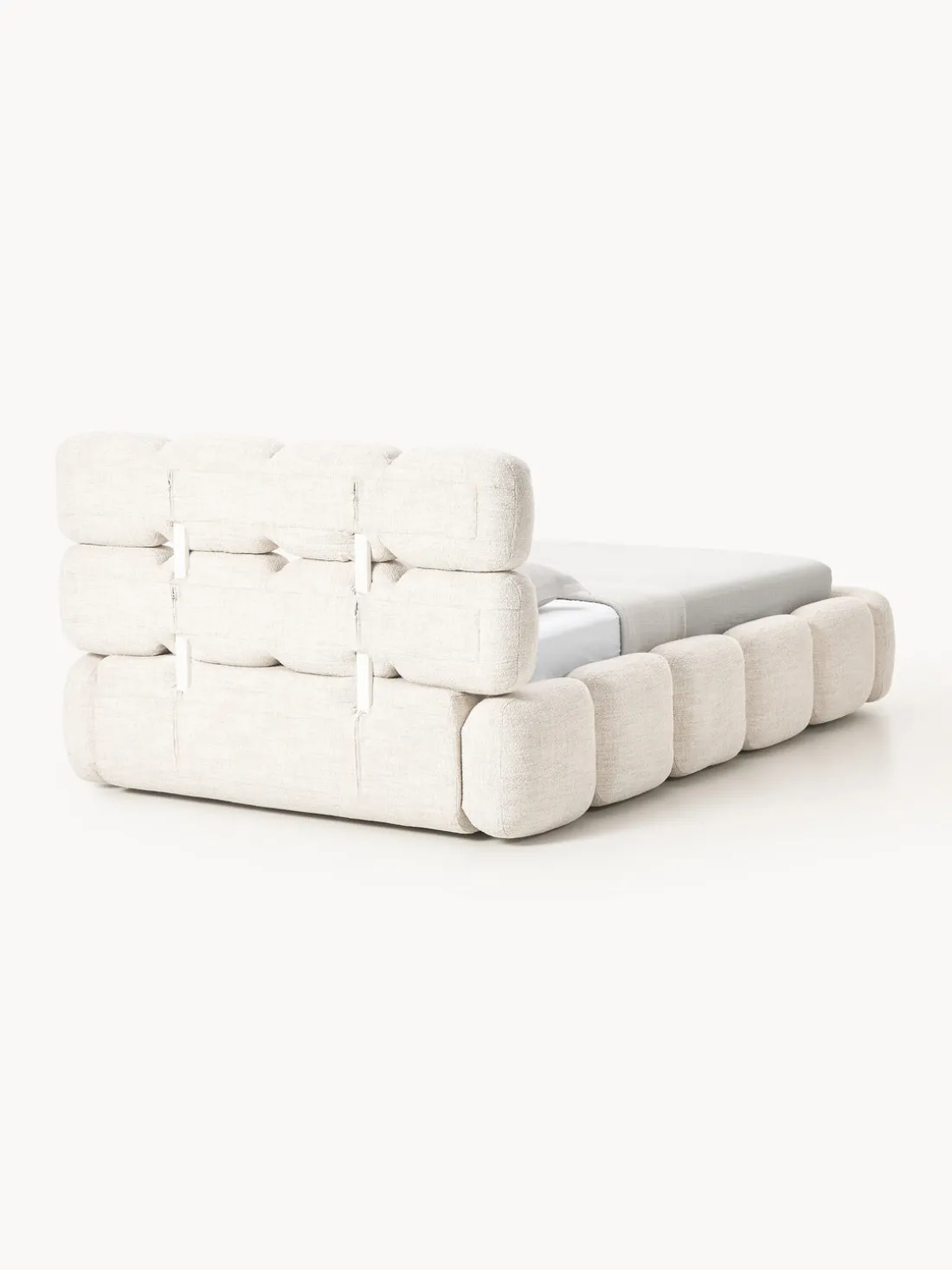 Cama individual tapizada en borreguillo bouclé con espacio de almacenamiento Tayla