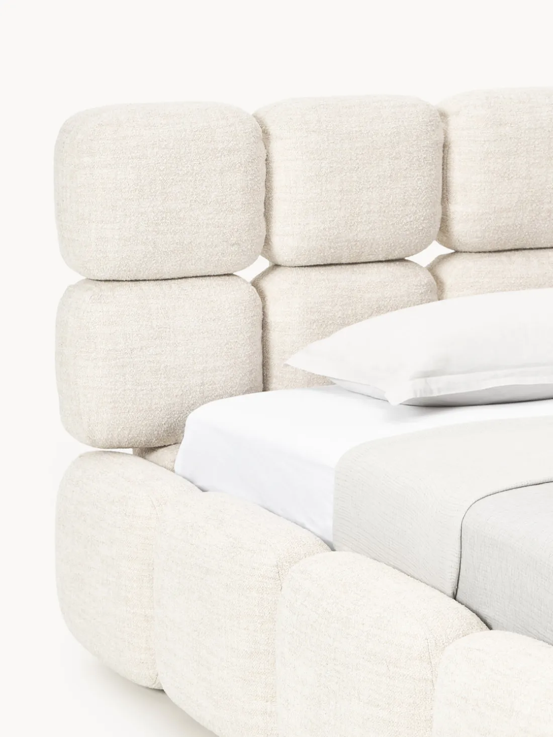 Cama individual tapizada en borreguillo bouclé con espacio de almacenamiento Tayla