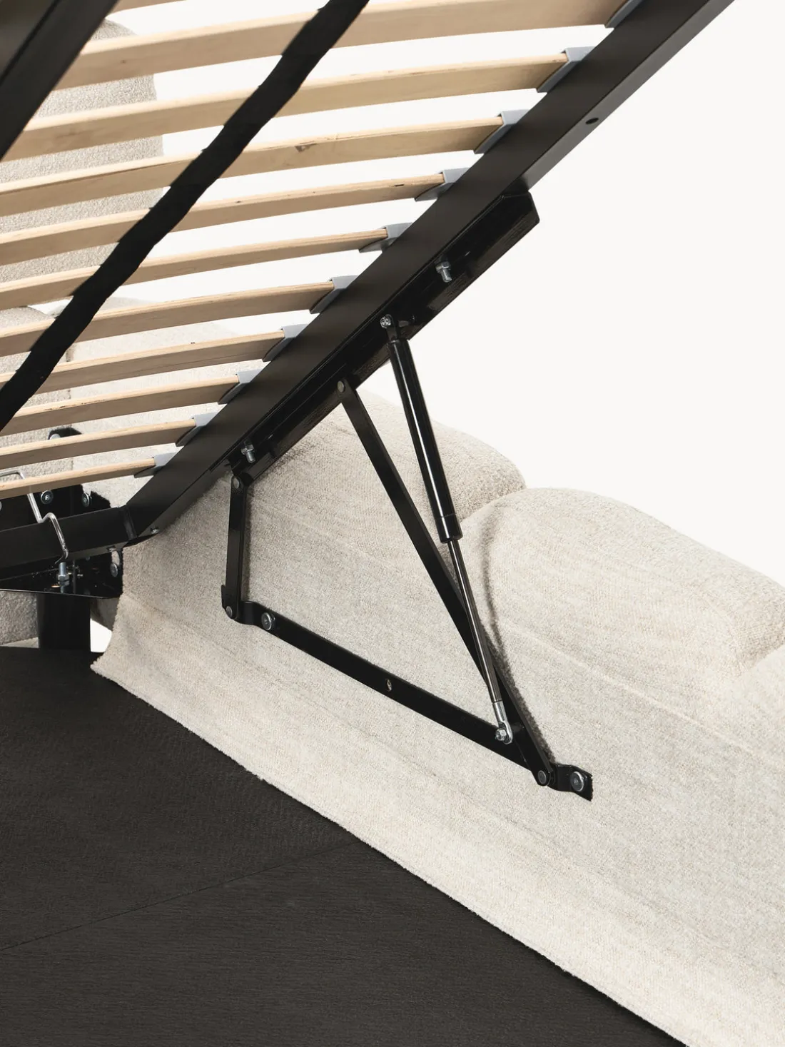 Cama individual tapizada en borreguillo bouclé con espacio de almacenamiento Tayla