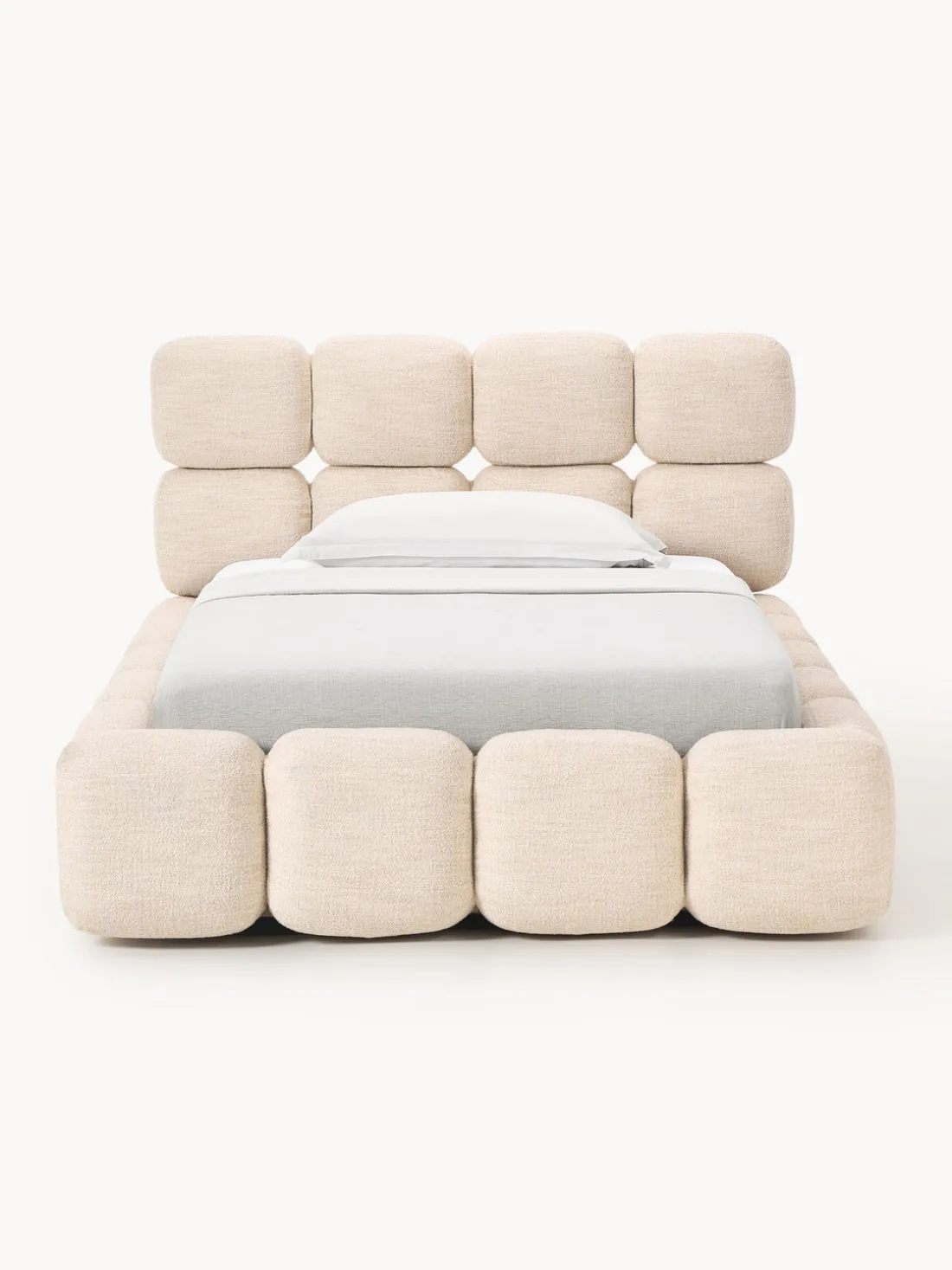 Cama individual tapizada en borreguillo bouclé Tayla