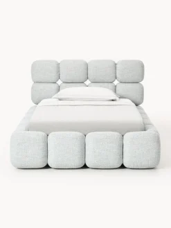 Cama individual tapizada en borreguillo bouclé con espacio de almacenamiento Tayla