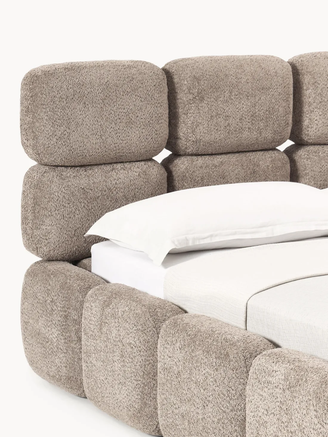 Cama tapizada de boreguillo bouclé con espacio de almacenamiento Tayla