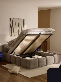 Cama tapizada de boreguillo bouclé con espacio de almacenamiento Tayla