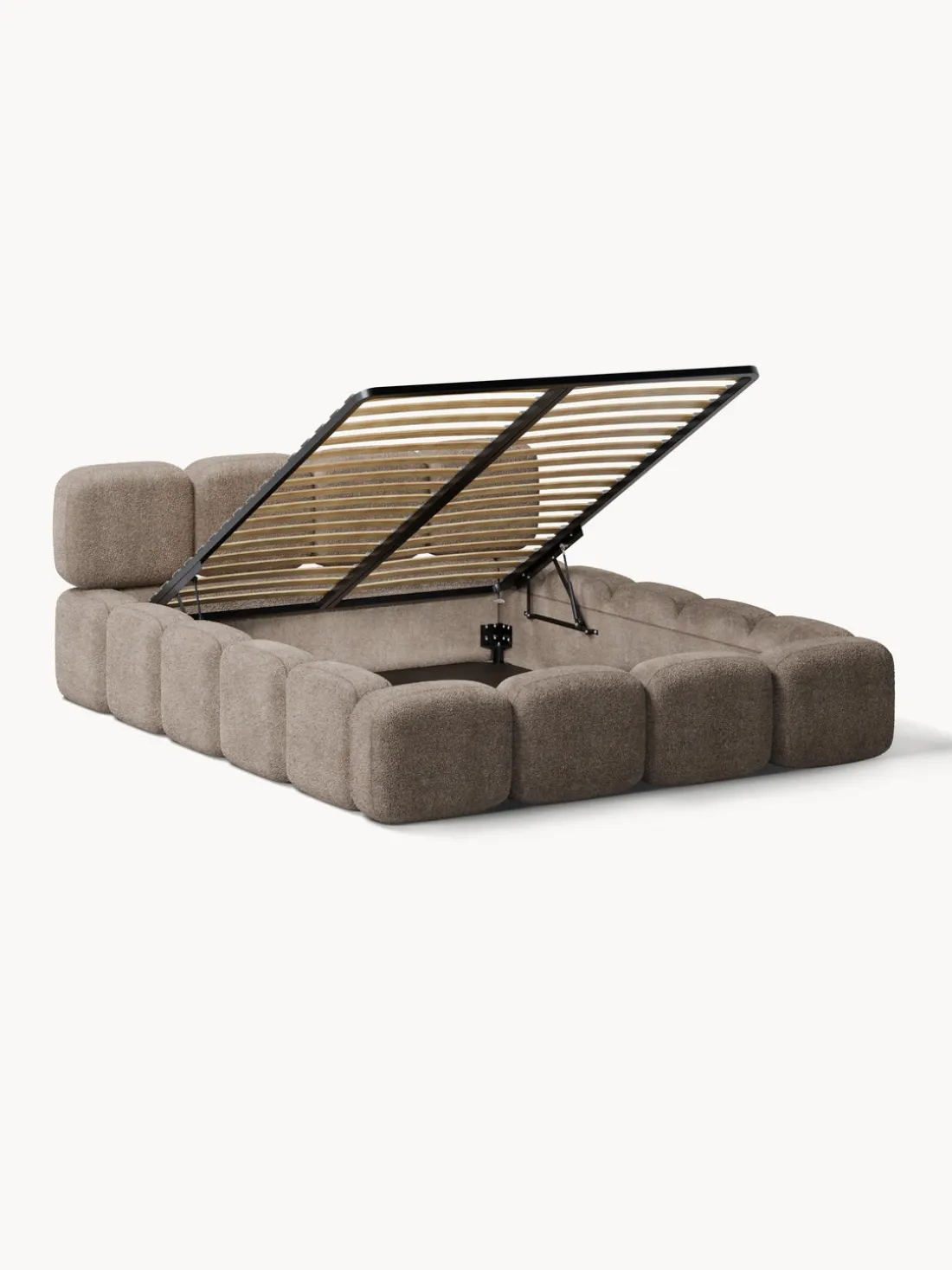 Cama tapizada de boreguillo bouclé con espacio de almacenamiento Tayla