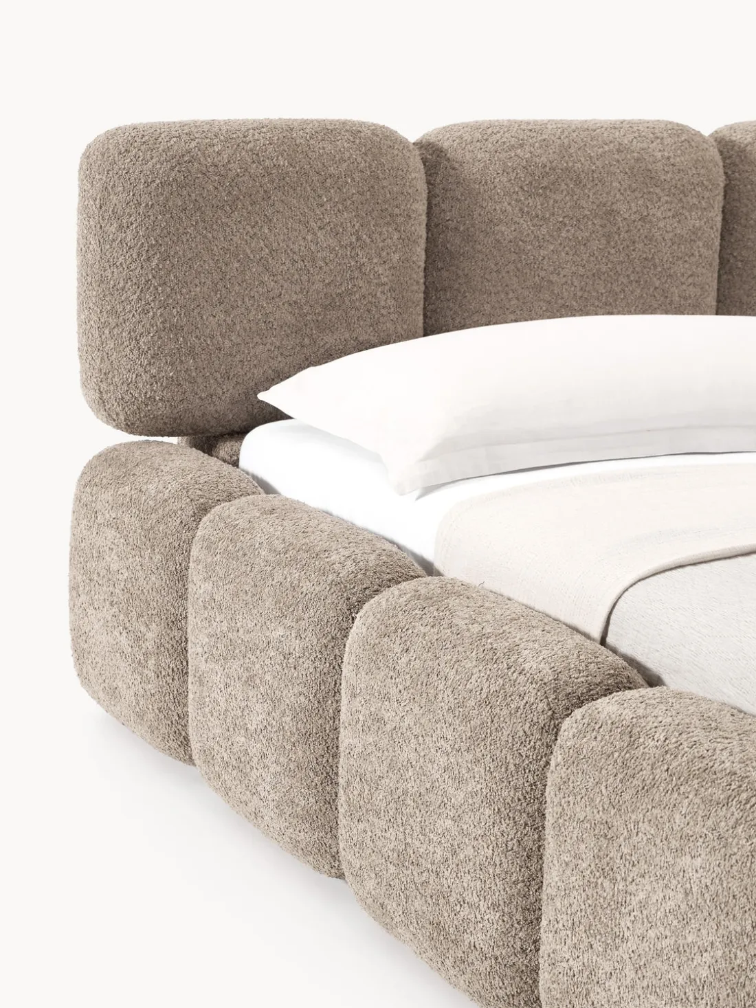 Cama tapizada de borreguillo bouclé Tayla