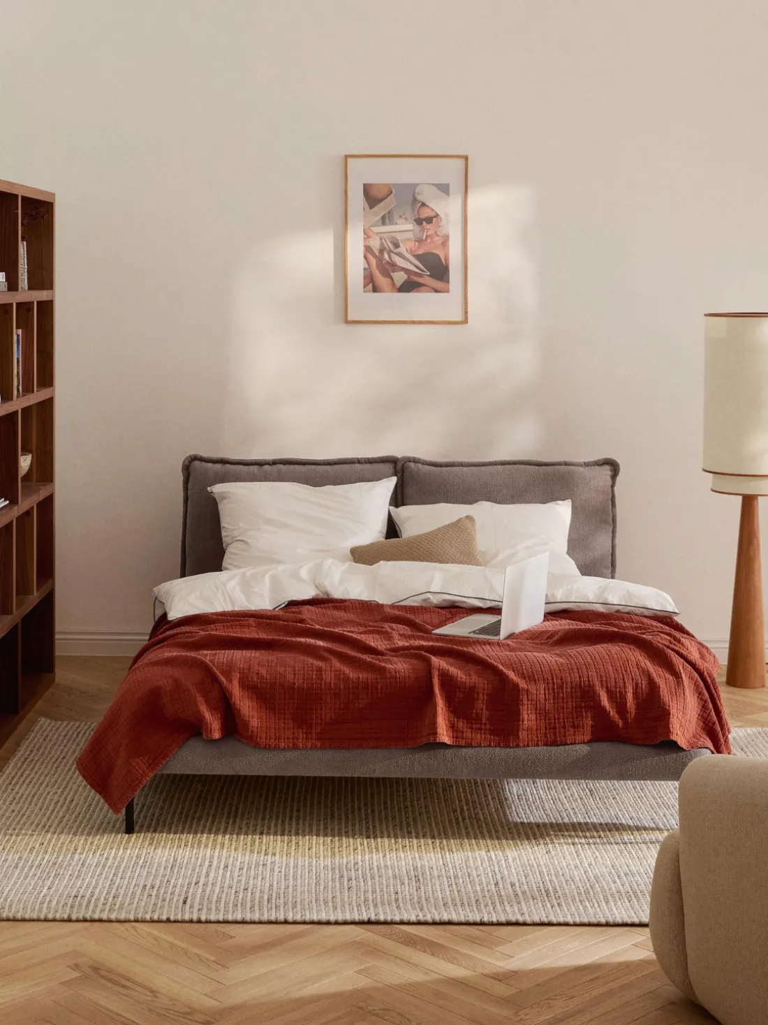 Cama tapizada de borreguillo bouclé Amelia