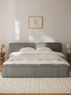 Cama tapizada en pana Lennon, con espacio de almacenamiento