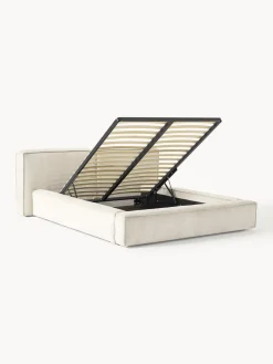 Cama tapizada en pana Lennon, con espacio de almacenamiento