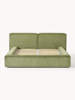 Cama tapizada en pana Lennon, con espacio de almacenamiento