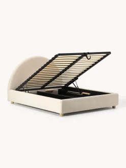 Cama tapizada en tejido bouclé Ebba, con espacio de almacenamiento