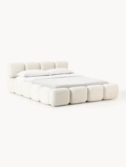 Cama tapizada en tejido bouclé con espacio de almacenamiento Tayla
