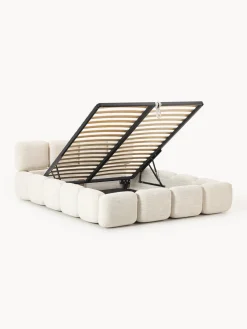 Cama tapizada en tejido bouclé con espacio de almacenamiento Tayla