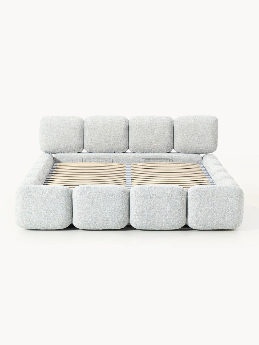 Cama tapizada en tejido bouclé con espacio de almacenamiento Tayla