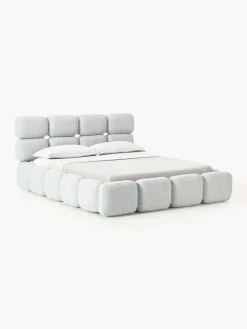 Cama tapizada en tejido bouclé Tayla