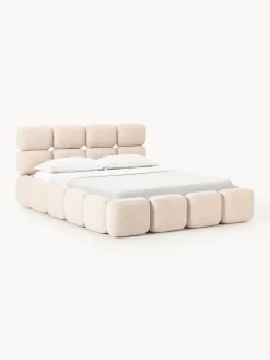 Cama tapizada en tejido bouclé con espacio de almacenamiento Tayla