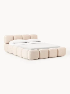 Cama tapizada en tejido bouclé con espacio de almacenamiento Tayla