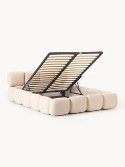 Cama tapizada en tejido bouclé con espacio de almacenamiento Tayla