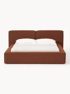 Cama tapizada en tejido bouclé Lennon, con espacio de almacenamiento