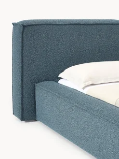 Cama tapizada en tejido bouclé Lennon, con espacio de almacenamiento